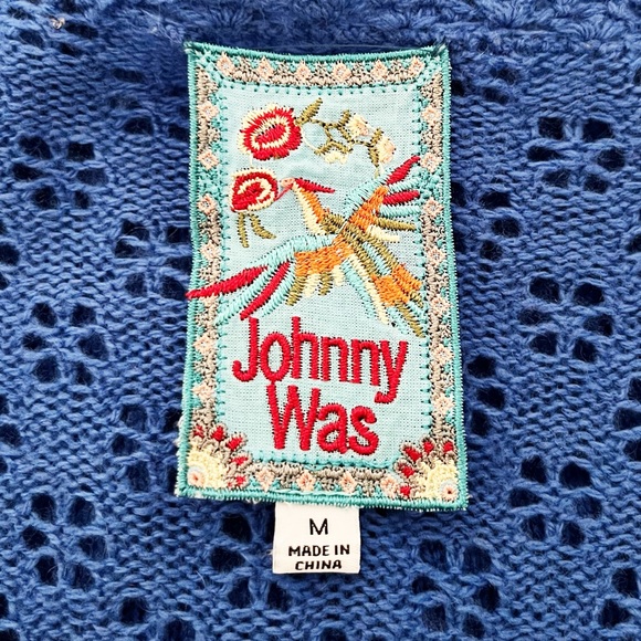 Johnny Was Blue Open Knit Wool Cashmere Blend Long Sleeve Cardigan - Picture 3 of 4